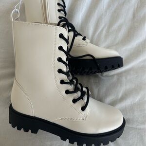 Girls’ White Combat Boots